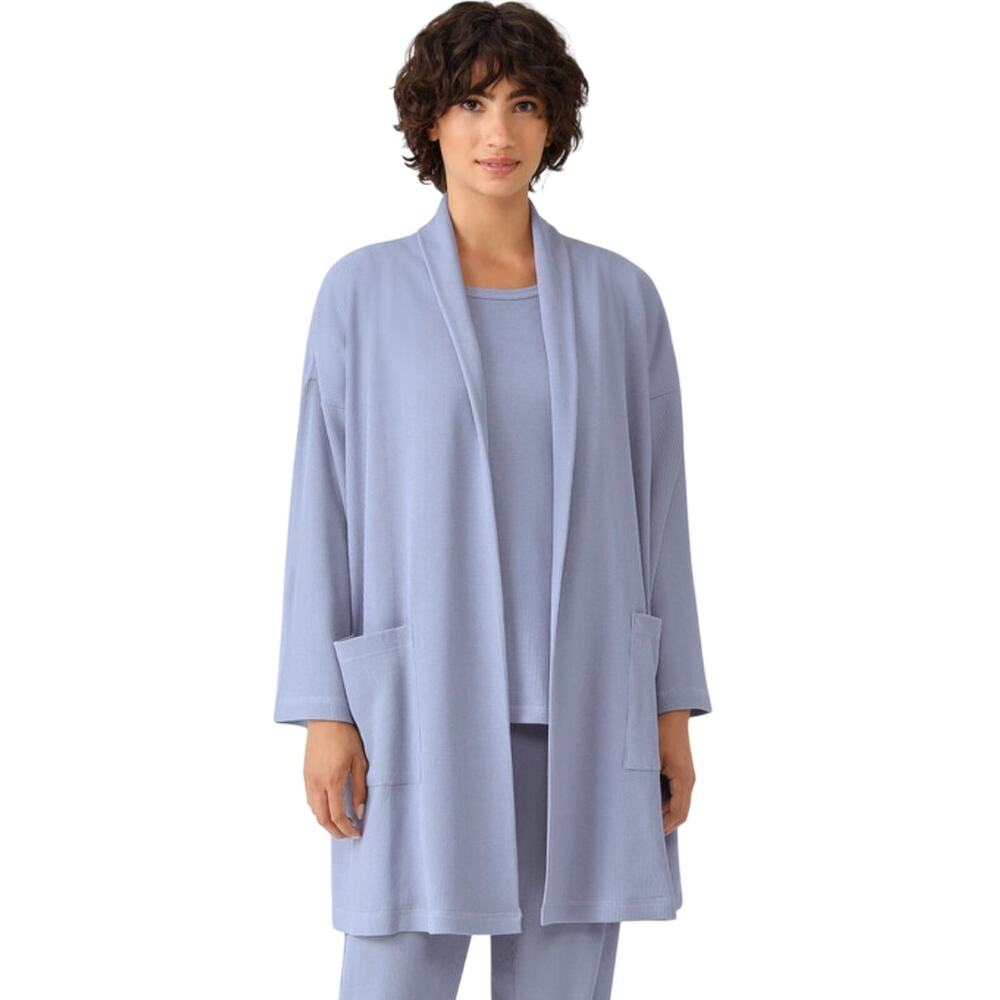 Eileen Fisher Cozy Organic Cotton Thermal Sleep Cardigan, Cornflower Blue, L/XL